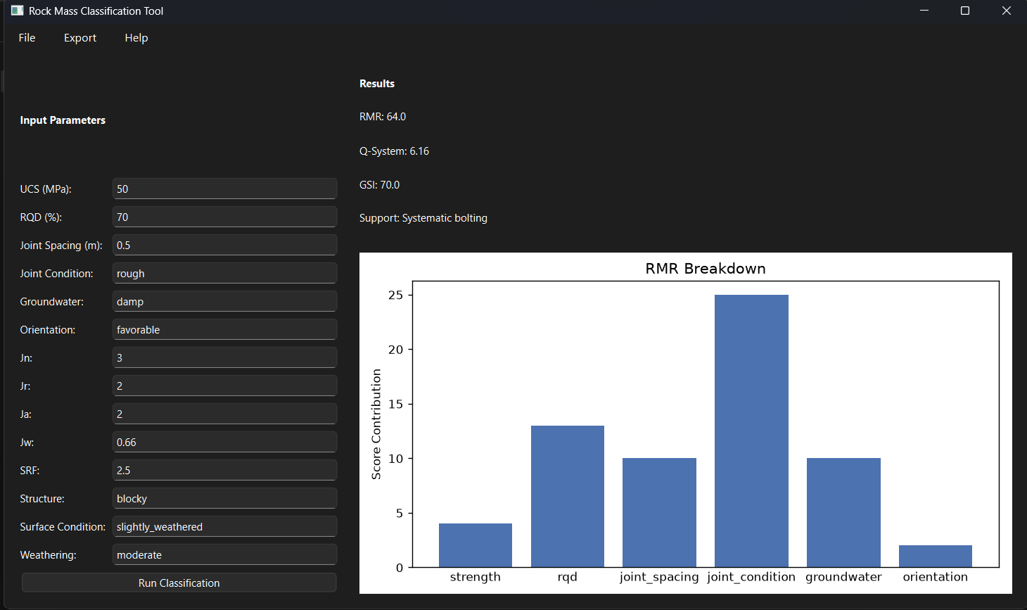 Rock Mass Tool Screenshot